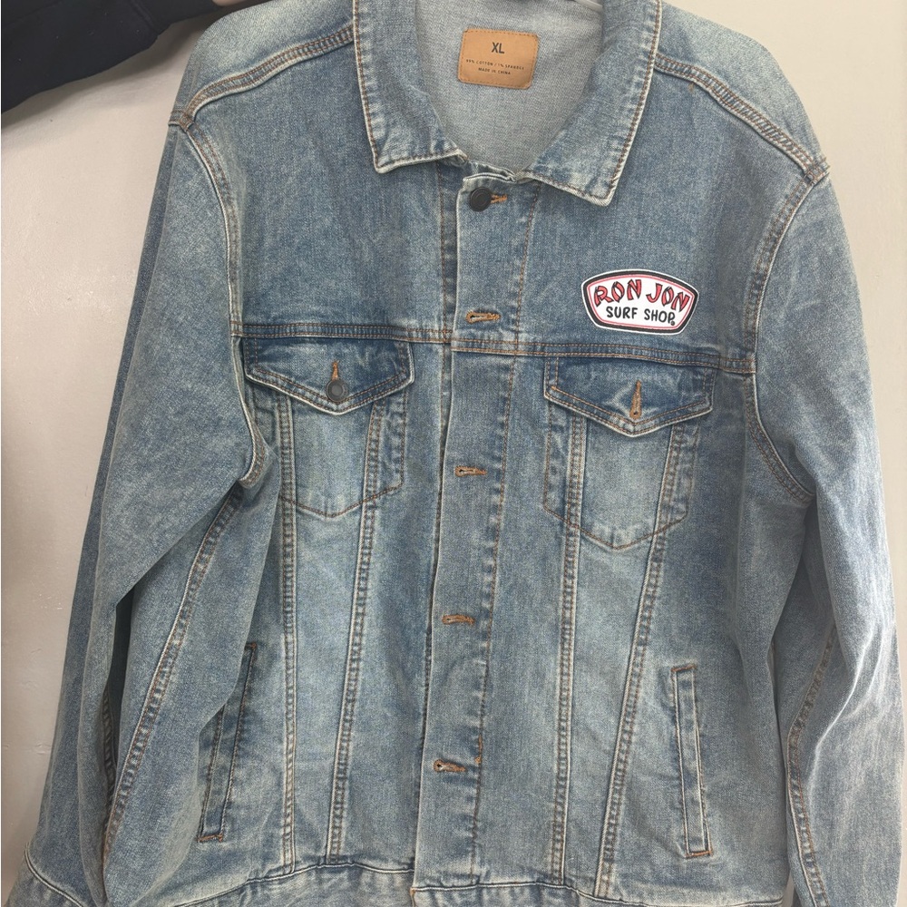 Ron Jon Light Blue Denim Jacket with Leather Accent